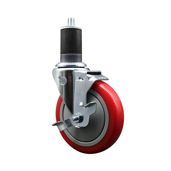 5'' Red Poly Swivel 1-5/8'' Expanding Stem Caster with Brake